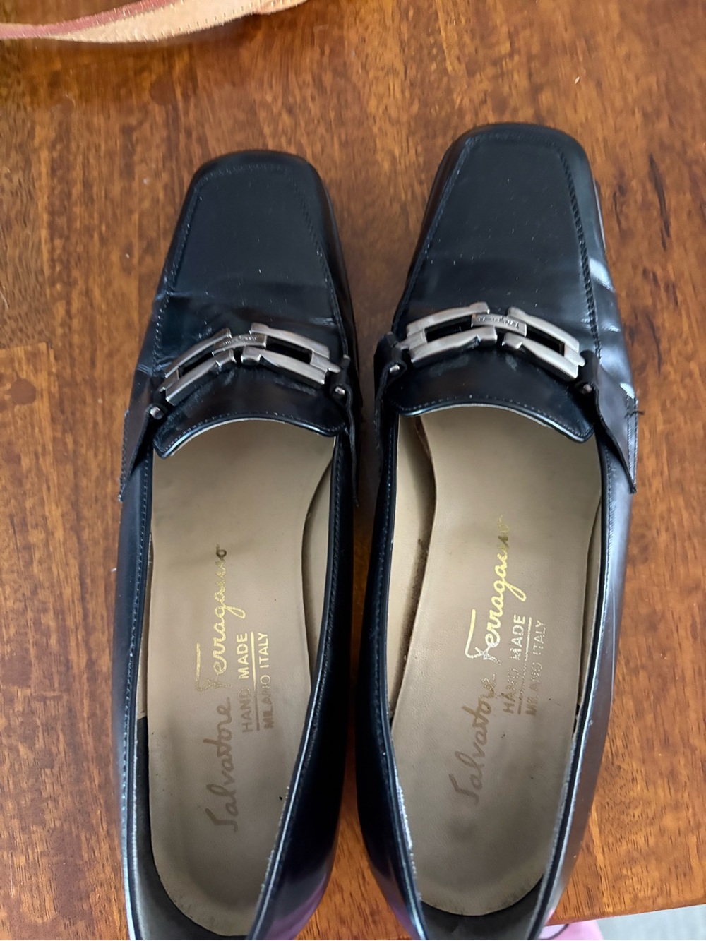 Salvatore Ferragamo Black Leather Bit-Detail Slip-On Loafers